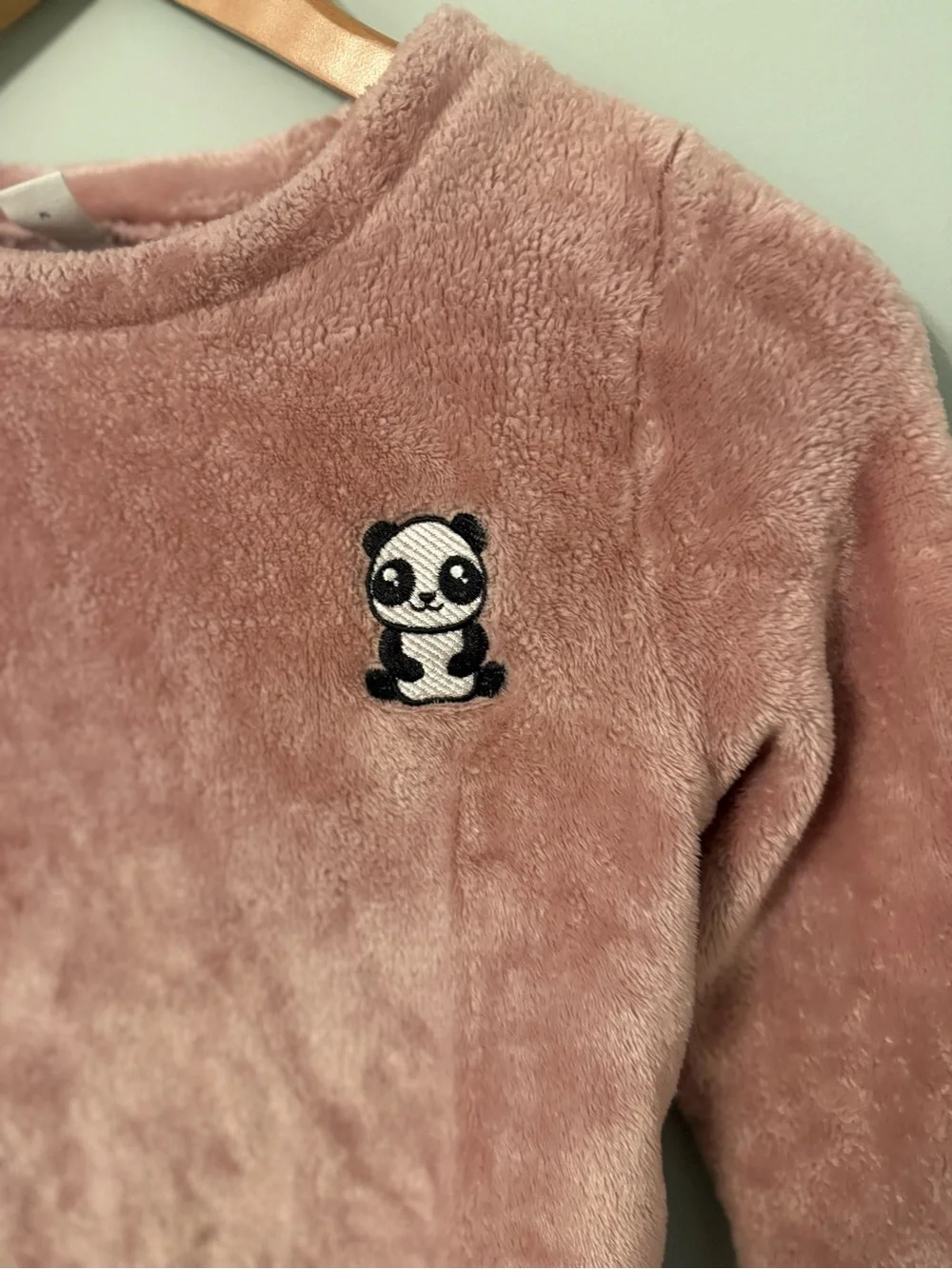 Girls Plush Pajama Set - Dusty Rose with Panda - Size 9